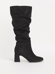 Simply Be Black Wide Fit Ruched Knee High Heeled Boots With Super Curvy Calf - Image 4 of 4