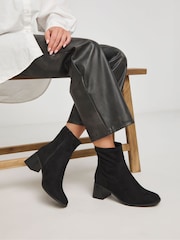 Simply Be Soft Black Wide Fit Classic Block Heel Stretch Ankle Boots - Image 1 of 4