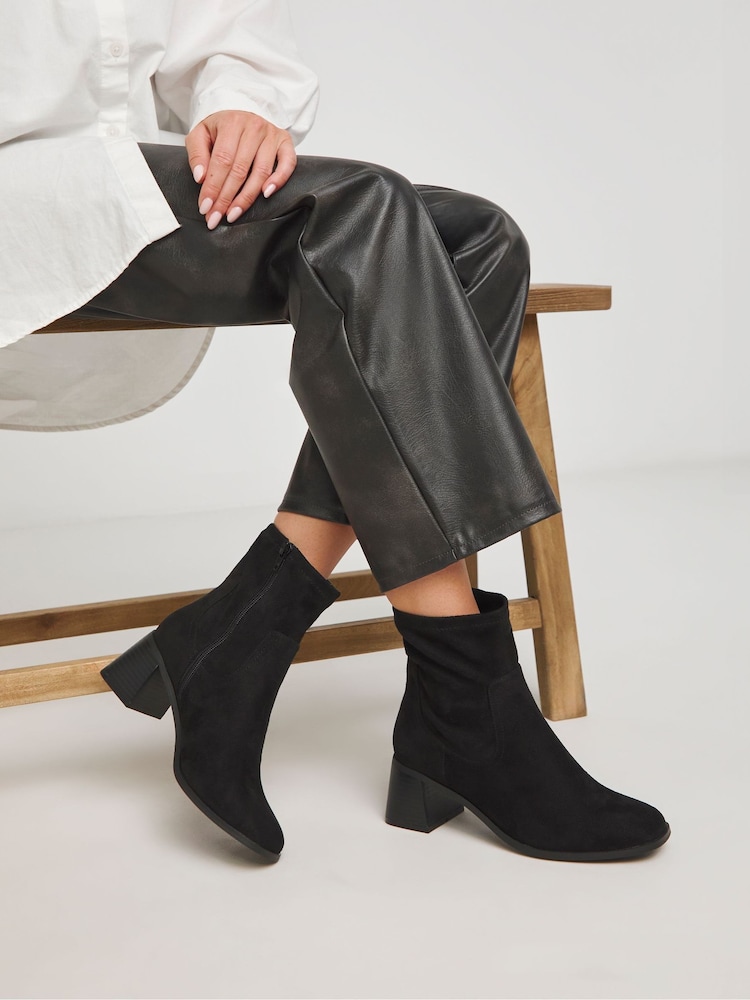 Simply Be Soft Black Wide Fit Classic Block Heel Stretch Ankle Boots - Image 1 of 4