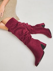 Simply Be Red Extra Wide Fit Ruched Knee High Heeled Boots - Image 3 of 4