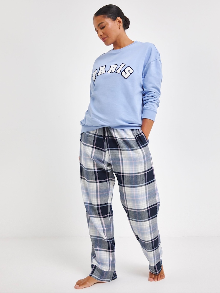 Azul - Simply Be 100% Cotton Sweatshirt With Check Pyjamas Bottoms - Imagen 2 de 4 Azul - Simply Be 100% Cotton Sweatshirt With Check Pyjamas Bottoms - Imagen 2 de 4