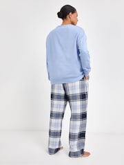 Simply Be Blue 100% Cotton Sweatshirt With Check Pyjamas Bottoms - Image 3 of 4