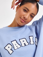 Simply Be Blue 100% Cotton Sweatshirt With Check Pyjamas Bottoms - Image 4 of 4