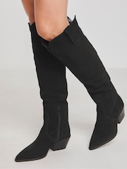 Simply Be Black Extra Wide Fit Over The Knee Multi Wear Suede Western Boots - Image 2 of 4