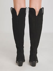 Simply Be Black Extra Wide Fit Over The Knee Multi Wear Suede Western Boots - Image 3 of 4