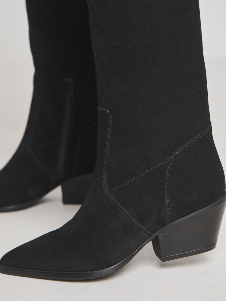 Simply Be Black Wide Fit Over The Knee Multi Wear Suede Western Boots - Image 4 of 4