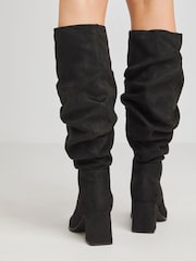 Simply Be Black Extra Wide Fit Ruched Knee High Heeled Boots With Super Curvy Calf - Image 2 of 4