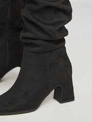 Simply Be Black Extra Wide Fit Ruched Knee High Heeled Boots With Super Curvy Calf - Image 3 of 4