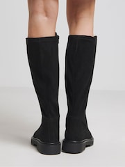 Simply Be Black Standard/Wide Fit Black Stretch Back Panel Flat Knee High Boots In Wide Fit' - Image 1 of 4