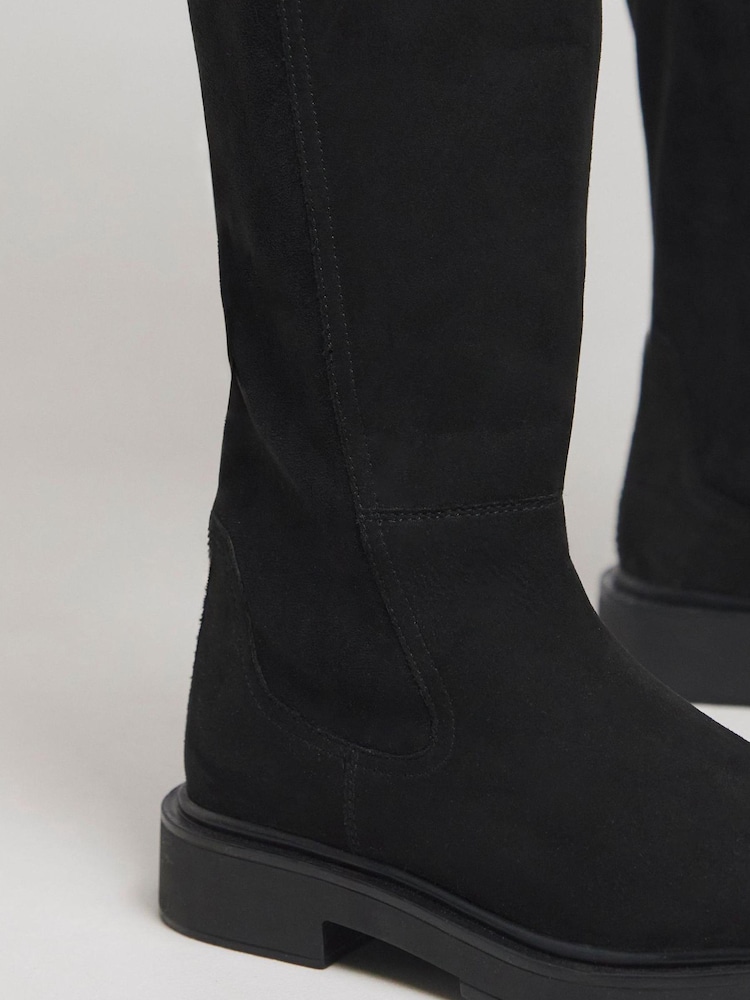Simply Be Black Standard/Wide Fit Black Stretch Back Panel Flat Knee High Boots In Wide Fit' - Image 4 of 4