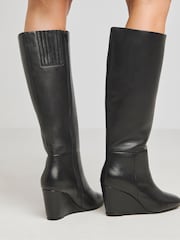 Simply Be Black Wedges Leather Slouch Knee High Boots in Wide Fit - Image 2 of 4
