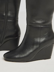 Simply Be Black Wedges Leather Slouch Knee High Boots in Wide Fit - Image 4 of 4