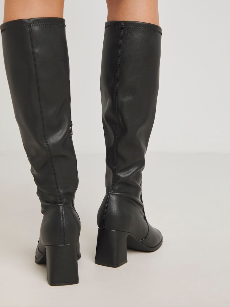 Simply Be Black Extra Wide Fit Wide Fit Classic Heeled Knee High Stretch Boots In With Curvy Plus Calf - Image 2 of 4
