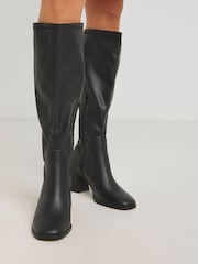Simply Be Black Extra Wide Fit Wide Fit Classic Heeled Knee High Stretch Boots In With Curvy Plus Calf - Image 3 of 4
