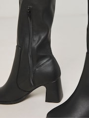 Simply Be Black Extra Wide Fit Wide Fit Classic Heeled Knee High Stretch Boots In With Curvy Plus Calf - Image 4 of 4
