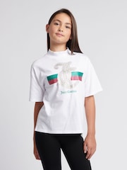 Juicy Couture White Girls Glitter Stripe 100% Cotton T-Shirt - Image 1 of 7