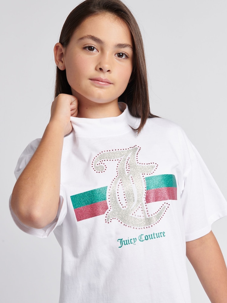 Juicy Couture White Girls Glitter Stripe 100% Cotton T-Shirt - Image 2 of 7