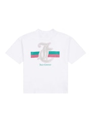Juicy Couture White Girls Glitter Stripe 100% Cotton T-Shirt - Image 5 of 7
