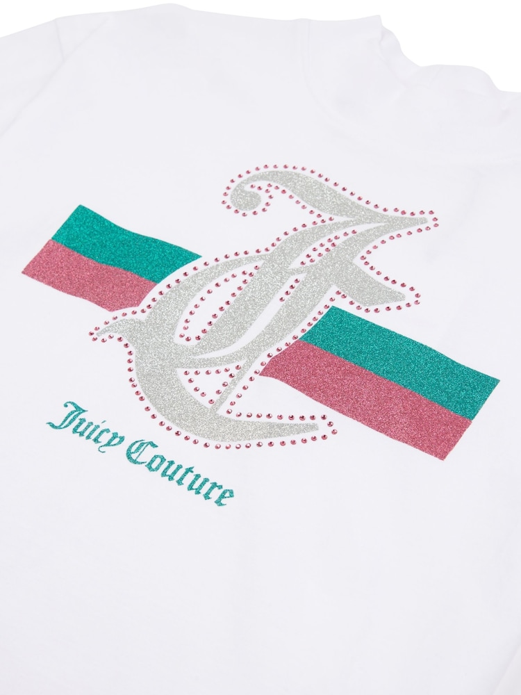 Juicy Couture White Girls Glitter Stripe 100% Cotton T-Shirt - Image 7 of 7