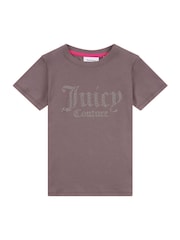 Juicy Couture Grey Girls Fitted Diamante 100% Cotton T-Shirt - Image 1 of 3