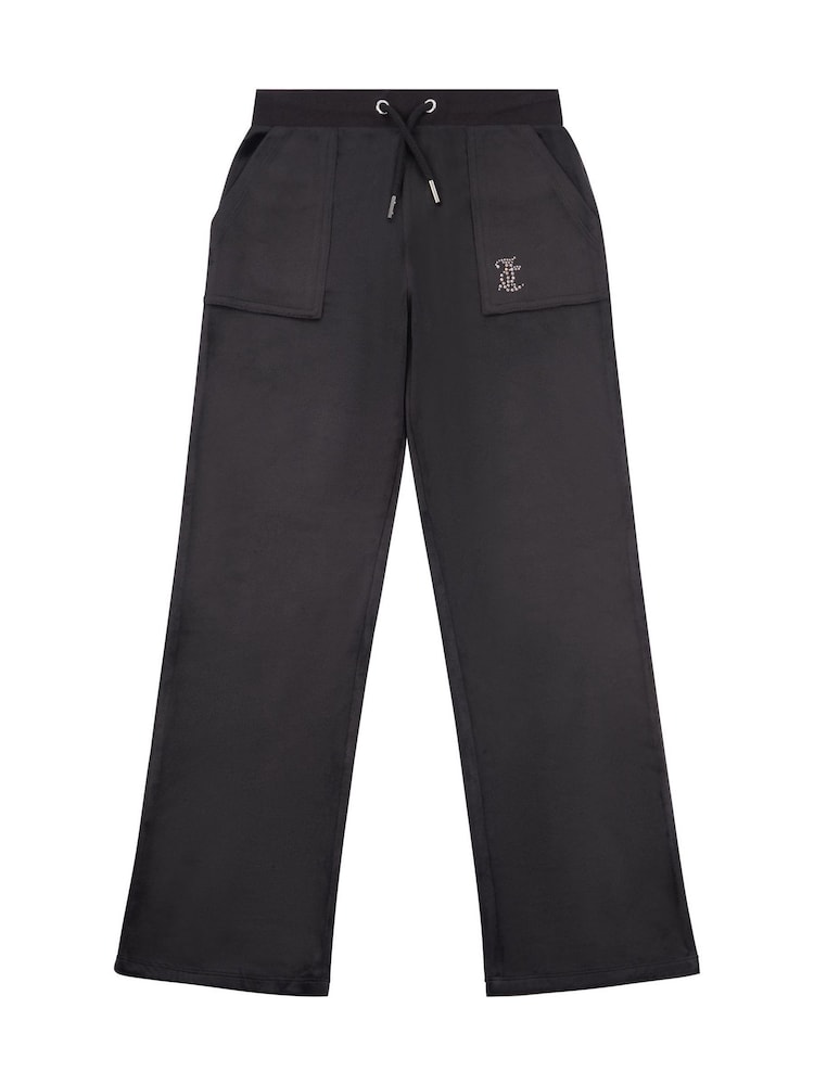 Juicy Couture Black Mini Girls Diamante Wide Leg Joggers - Image 5 of 5