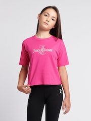 Juicy Couture Purple Girls Diamante & Glitter 100% Cotton JC T-Shirt - Image 1 of 7