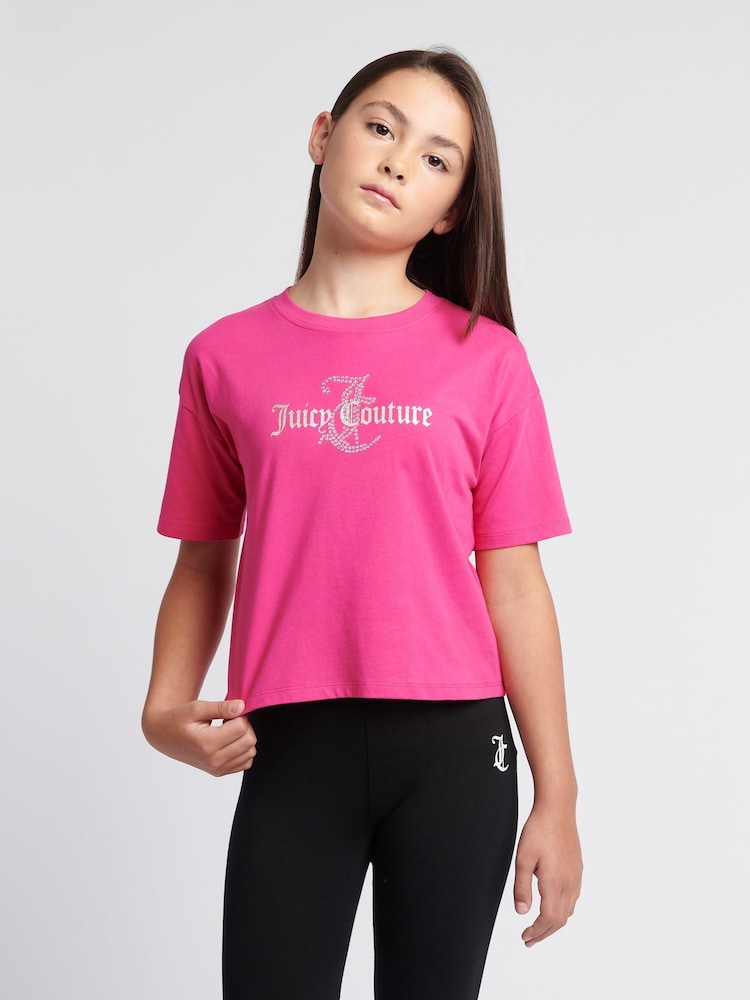 Juicy Couture Purple Girls Diamante & Glitter 100% Cotton JC T-Shirt - Image 1 of 7