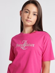Juicy Couture Purple Girls Diamante & Glitter 100% Cotton JC T-Shirt - Image 2 of 7