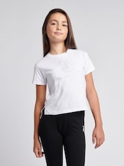 Juicy Couture White Girls Tonal Diamante Fitted 100% Cotton T-Shirt - Image 1 of 8