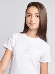 Juicy Couture White Girls Tonal Diamante Fitted 100% Cotton T-Shirt - Image 2 of 8