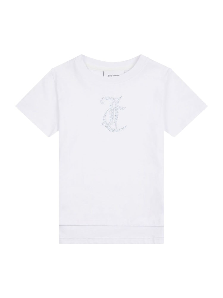 Juicy Couture White Girls Tonal Diamante Fitted 100% Cotton T-Shirt - Image 6 of 8