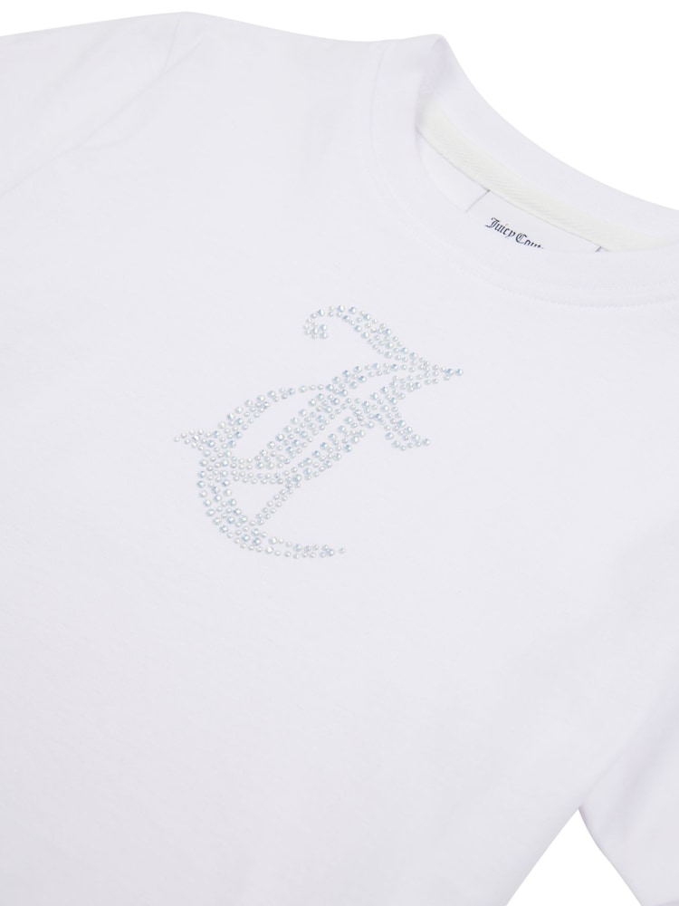 Juicy Couture White Girls Tonal Diamante Fitted 100% Cotton T-Shirt - Image 8 of 8