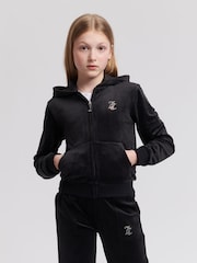 Juicy Couture Black Girls Mini Diamante Zip Hoodie - Image 1 of 4