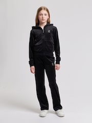 Juicy Couture Black Girls Mini Diamante Zip Hoodie - Image 3 of 4