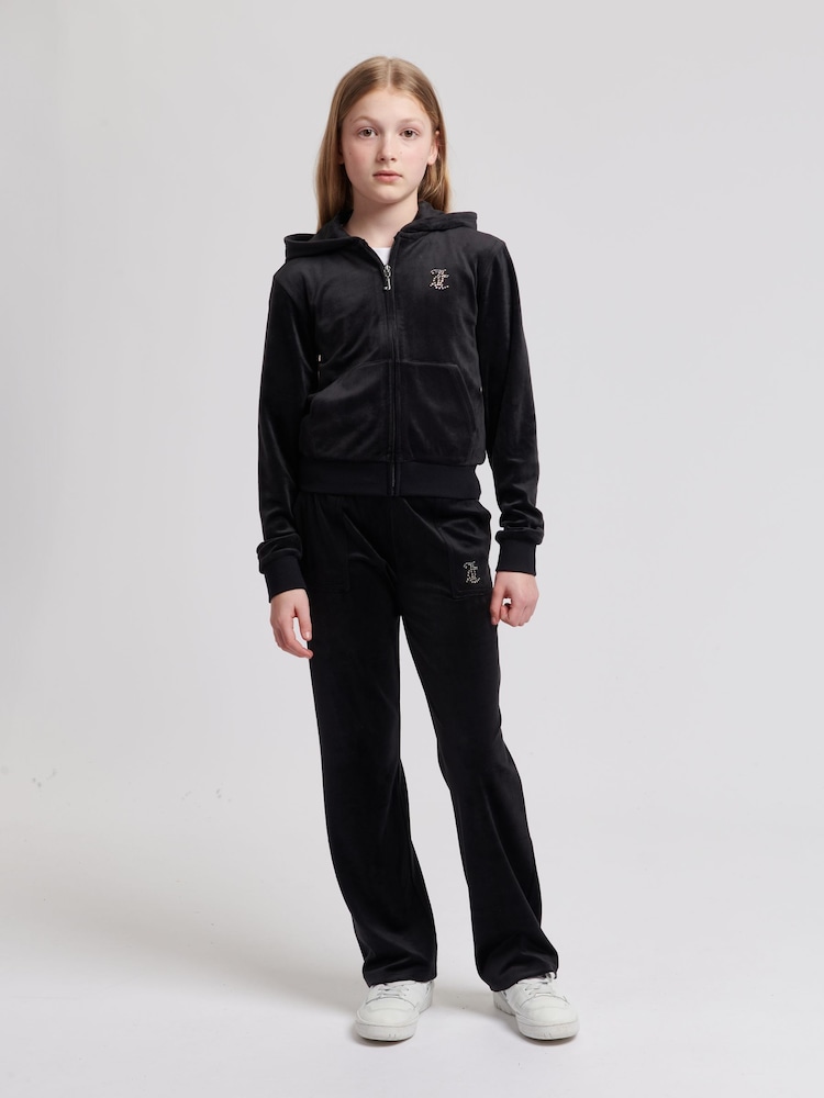 Juicy Couture Black Girls Mini Diamante Zip Hoodie - Image 3 of 4