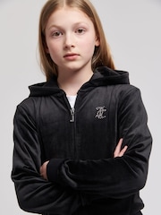 Juicy Couture Black Girls Mini Diamante Zip Hoodie - Image 4 of 4