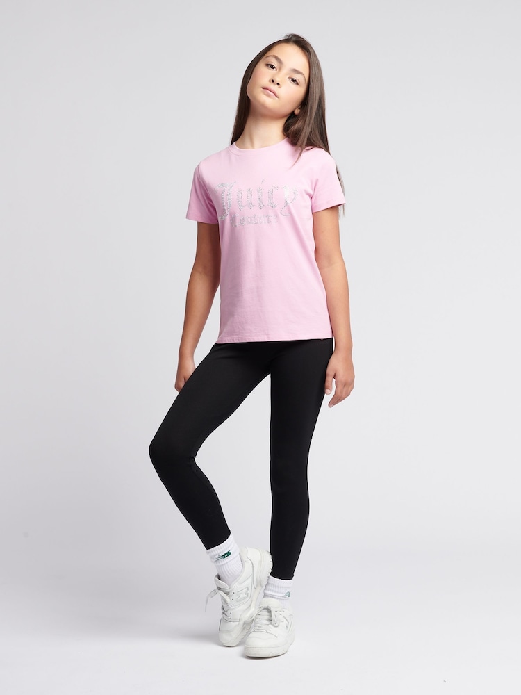 Juicy Couture Pink Girls Fitted Diamante 100% Cotton T-Shirt - Image 4 of 7