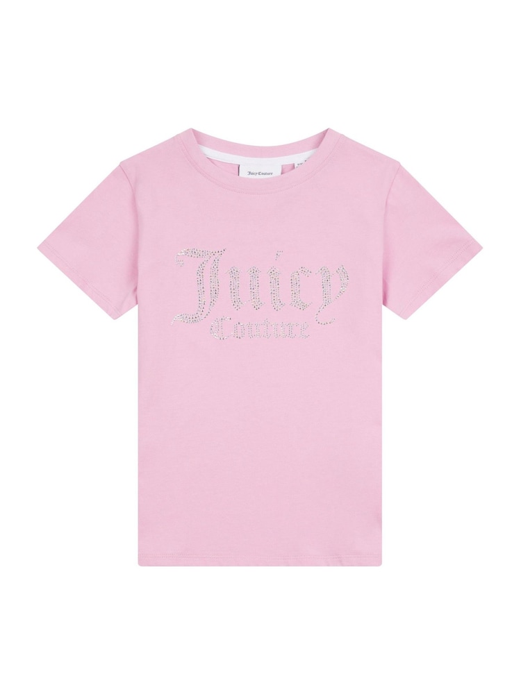 Juicy Couture Pink Girls Fitted Diamante 100% Cotton T-Shirt - Image 5 of 7