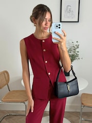 Style Cheat Red Rayne Round Neck Waistcoat With Gold Buttons - Image 1 of 4