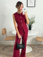 Style Cheat Red Rayne Round Neck Waistcoat With Gold Buttons - Image 3 of 4