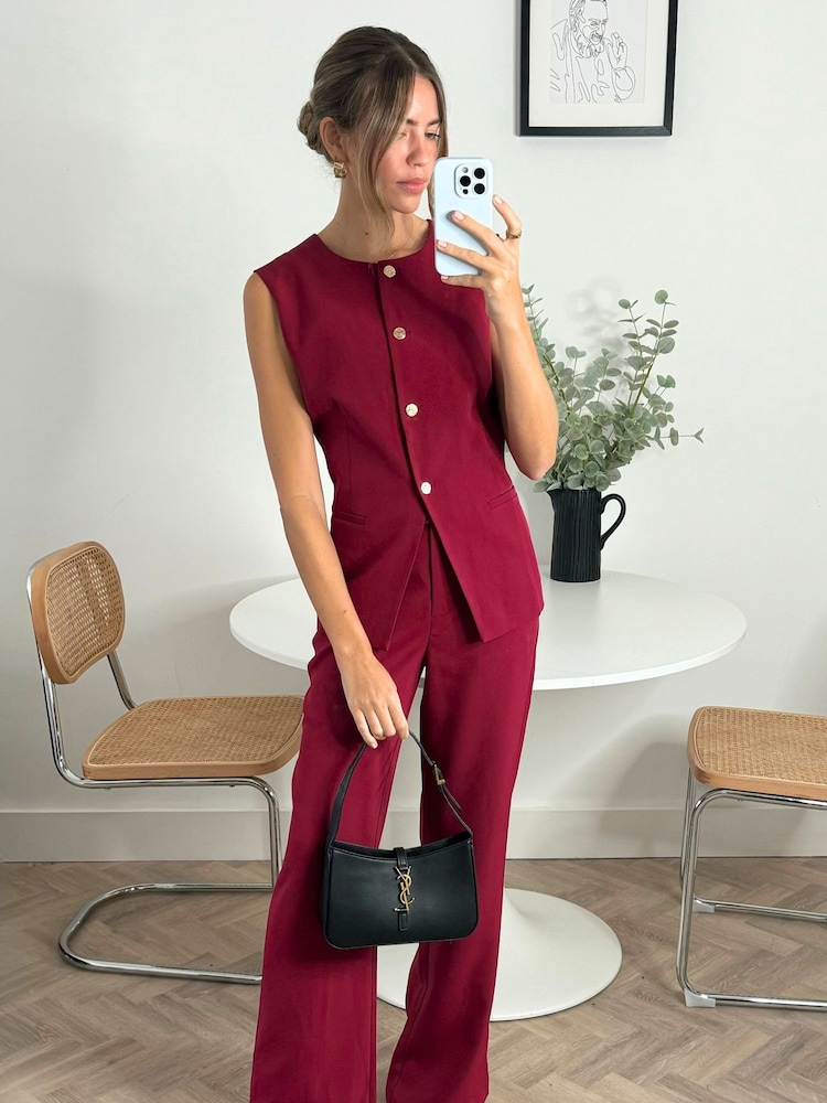 Style Cheat Red Rayne Round Neck Waistcoat With Gold Buttons - Image 3 of 4
