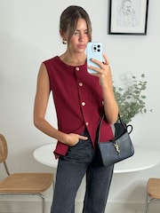 Style Cheat Red Rayne Round Neck Waistcoat With Gold Buttons - Image 4 of 4
