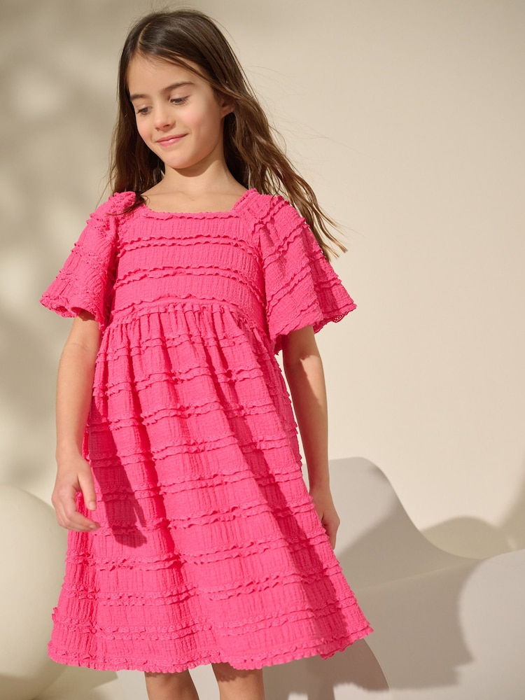 Fuchsia Pink Frill Detail Summer Dress (3-16yrs) - Image 1 of 4 Fuchsia Pink Frill Detail Summer Dress (3-16yrs) - Image 1 of 4