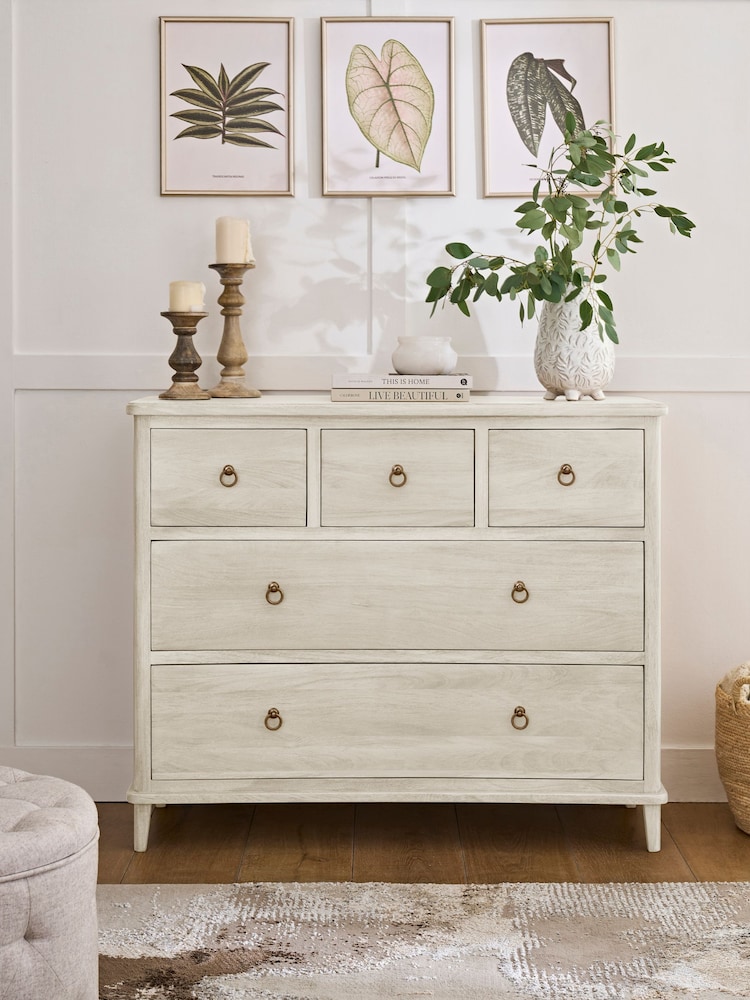 White Sadie Solid Mango Wood 5 Drawer Chest - Image 1 of 11