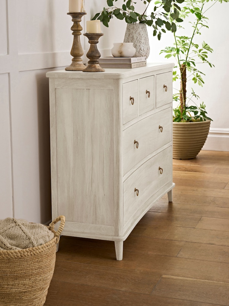 White Sadie Solid Mango Wood 5 Drawer Chest - Image 2 of 11