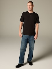 Black Ribbed Textured Grandad Neck T-Shirt - Image 3 of 7