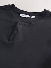 Black Ribbed Textured Grandad Neck T-Shirt - Image 7 of 7
