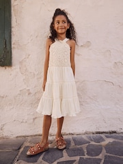 Ecru 100% Cotton Halter Next Crochet Trim Dress (3-16yrs) - Image 1 of 10