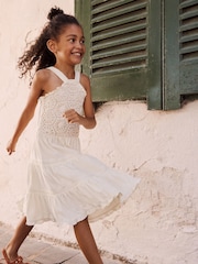 Ecru 100% Cotton Halter Next Crochet Trim Dress (3-16yrs) - Image 5 of 10