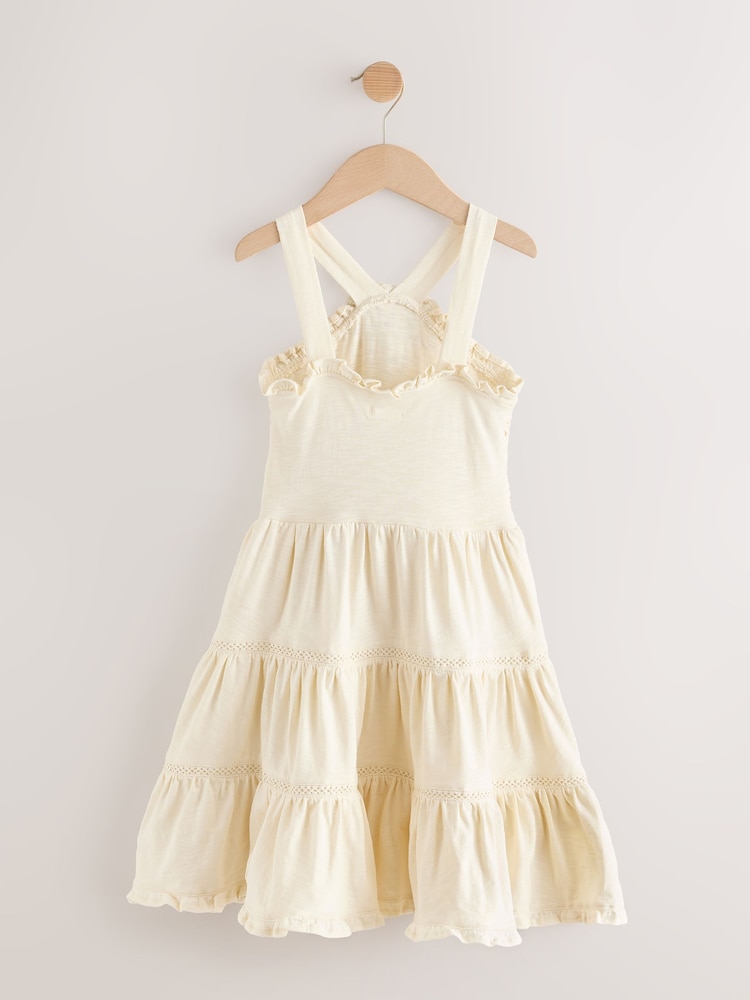 Ecru 100% Cotton Halter Next Crochet Trim Dress (3-16yrs) - Image 8 of 10